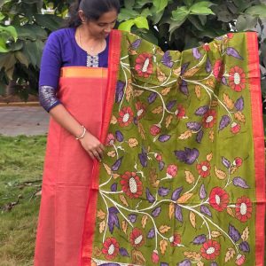 Pure Penkalamkari Dupatta With Mangalagiri Cotton Set-H4