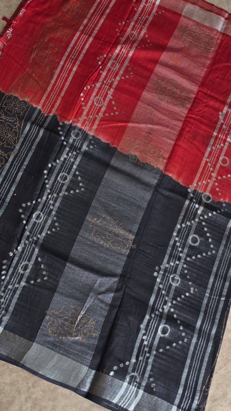 Handblock linen cotton saree-CC4 - Image 3