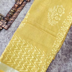 Handblock linen cotton saree-CC17