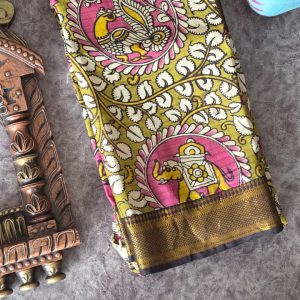 Authentic pure chennuri silk kalamkari saree with nizam border-CB4