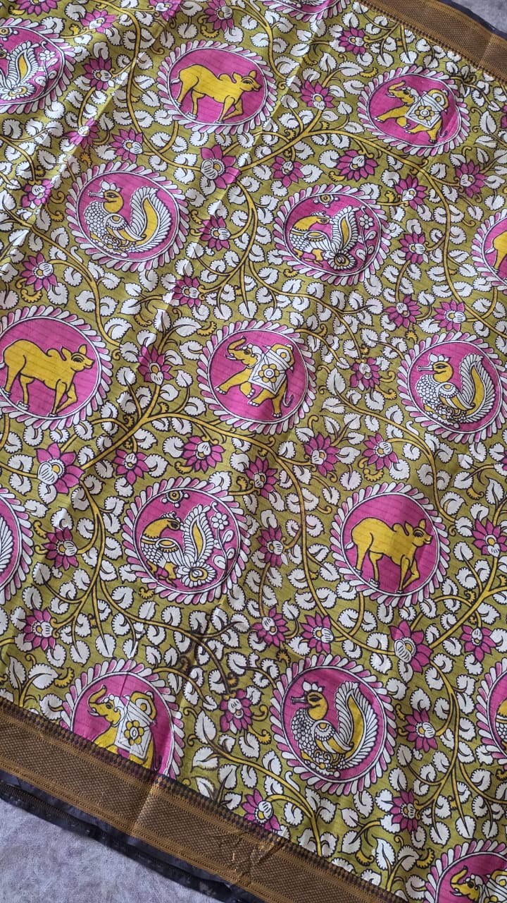 Authentic pure chennuri silk kalamkari saree with nizam border-CB4 - Image 2