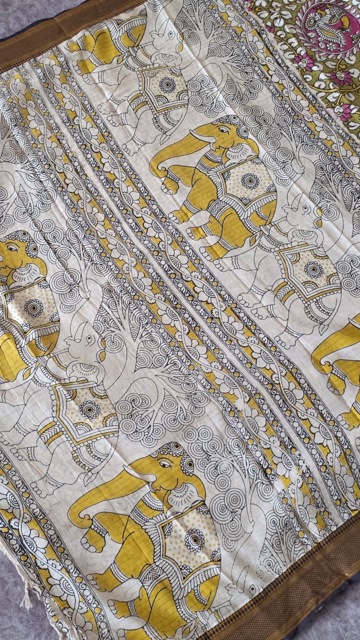 Authentic pure chennuri silk kalamkari saree with nizam border-CB4 - Image 3