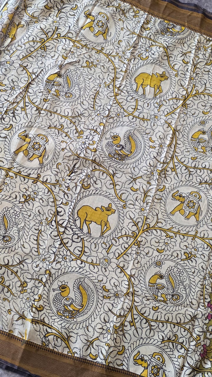 Authentic pure chennuri silk kalamkari saree with nizam border-CB4 - Image 4