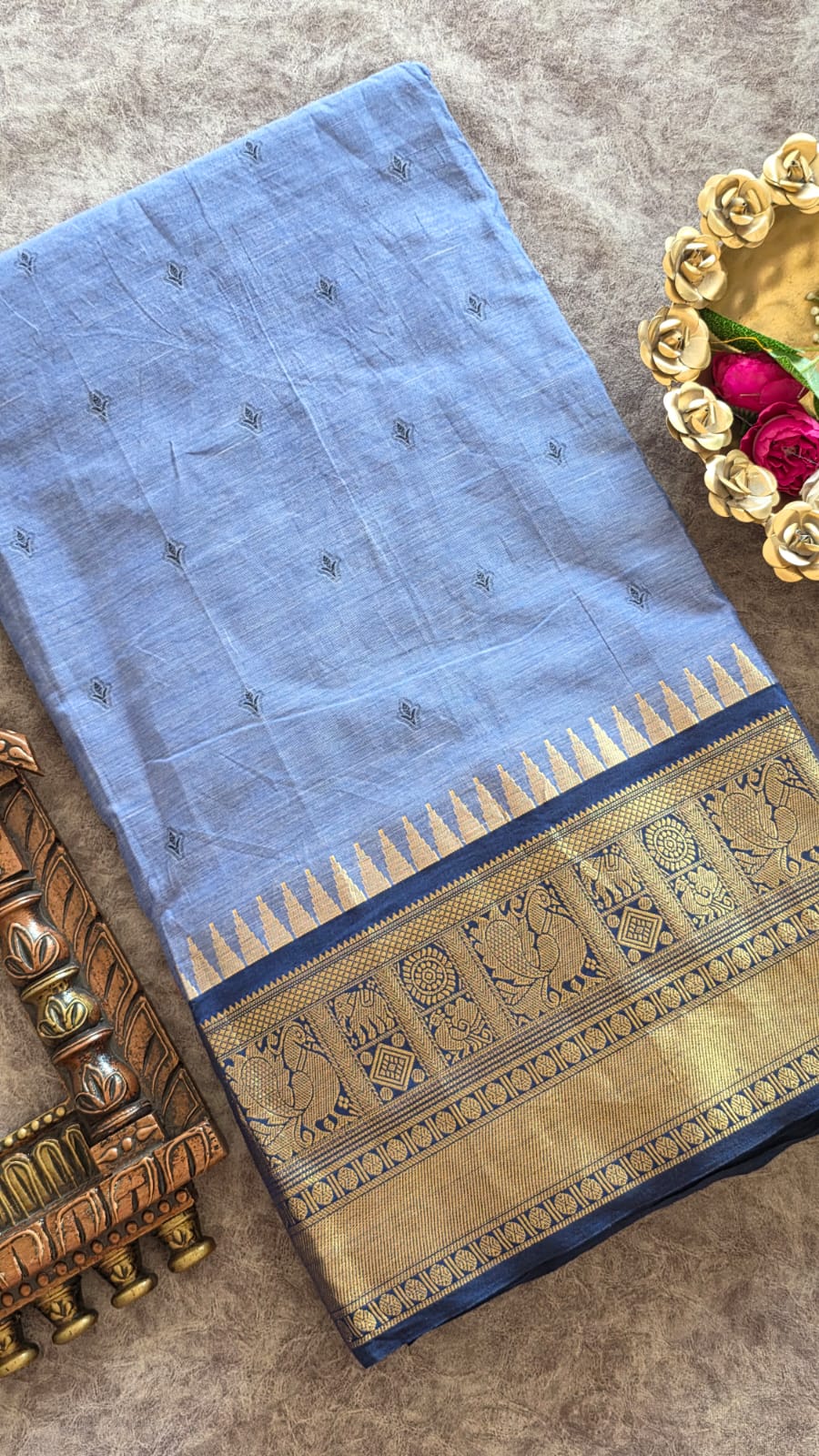 Mangalagiri cotton with malai border running fabric (1m)-SD5