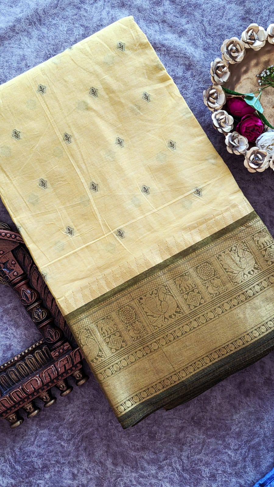 Mangalagiri cotton with malai border running fabric(1m)-SD4