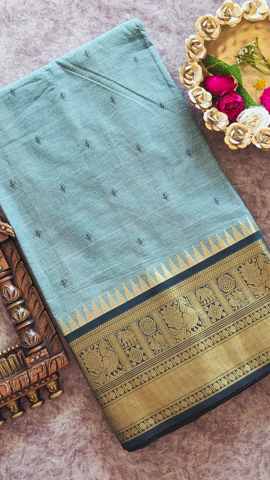 Mangalagiri cotton with Malai border running fabric(1 meter)-SD1
