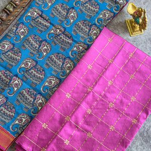Raw silk top with chennuri kalamkari duppata-MS5