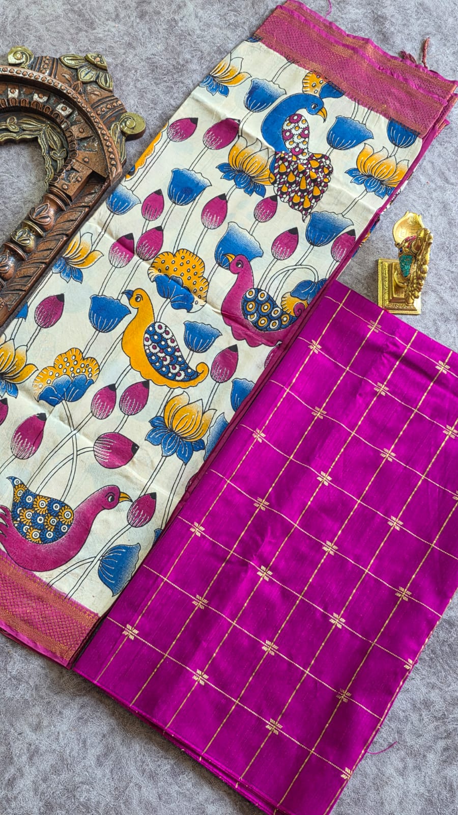 Raw silk top with chennuri silk kalamkari duppata-MS7