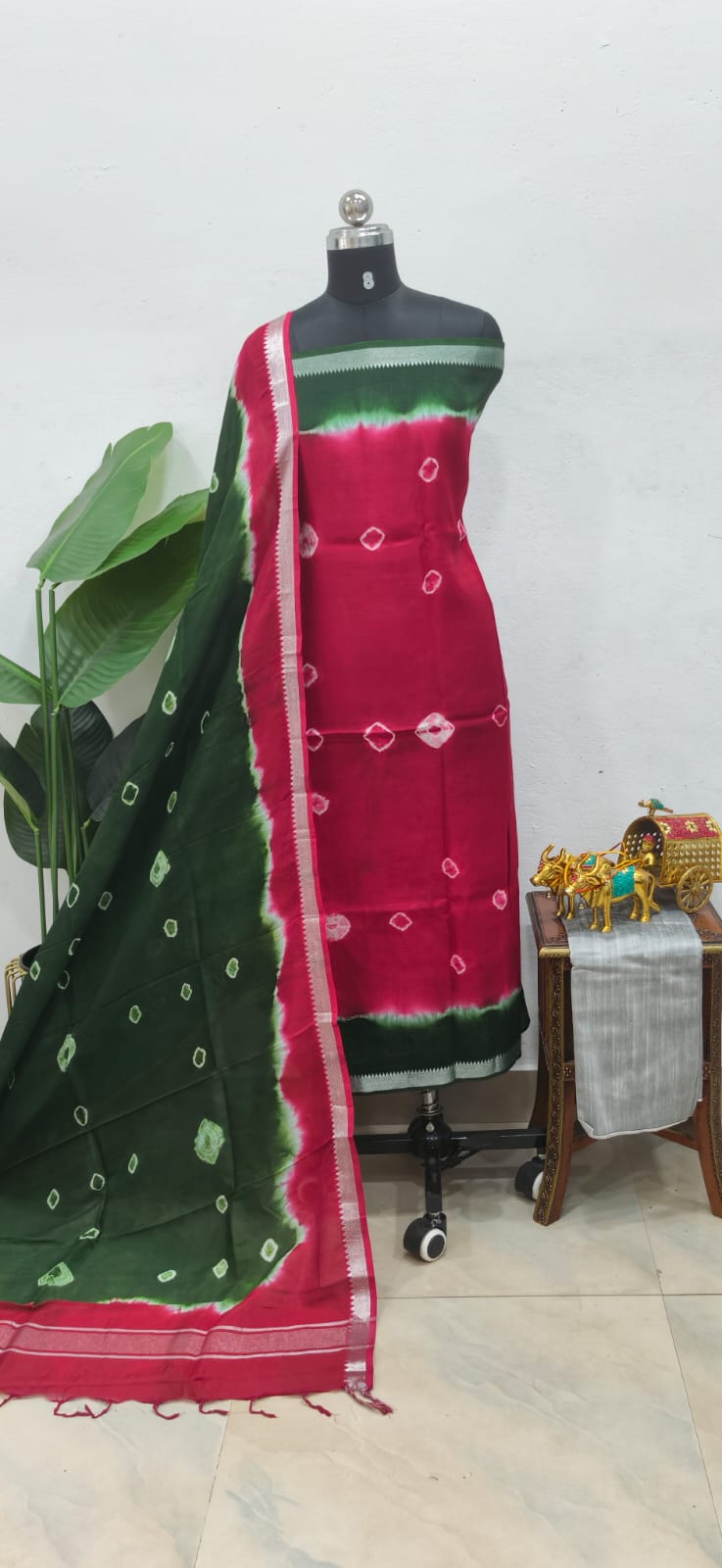 Mangalagiri silk bandhani 3-piece set-ZP16