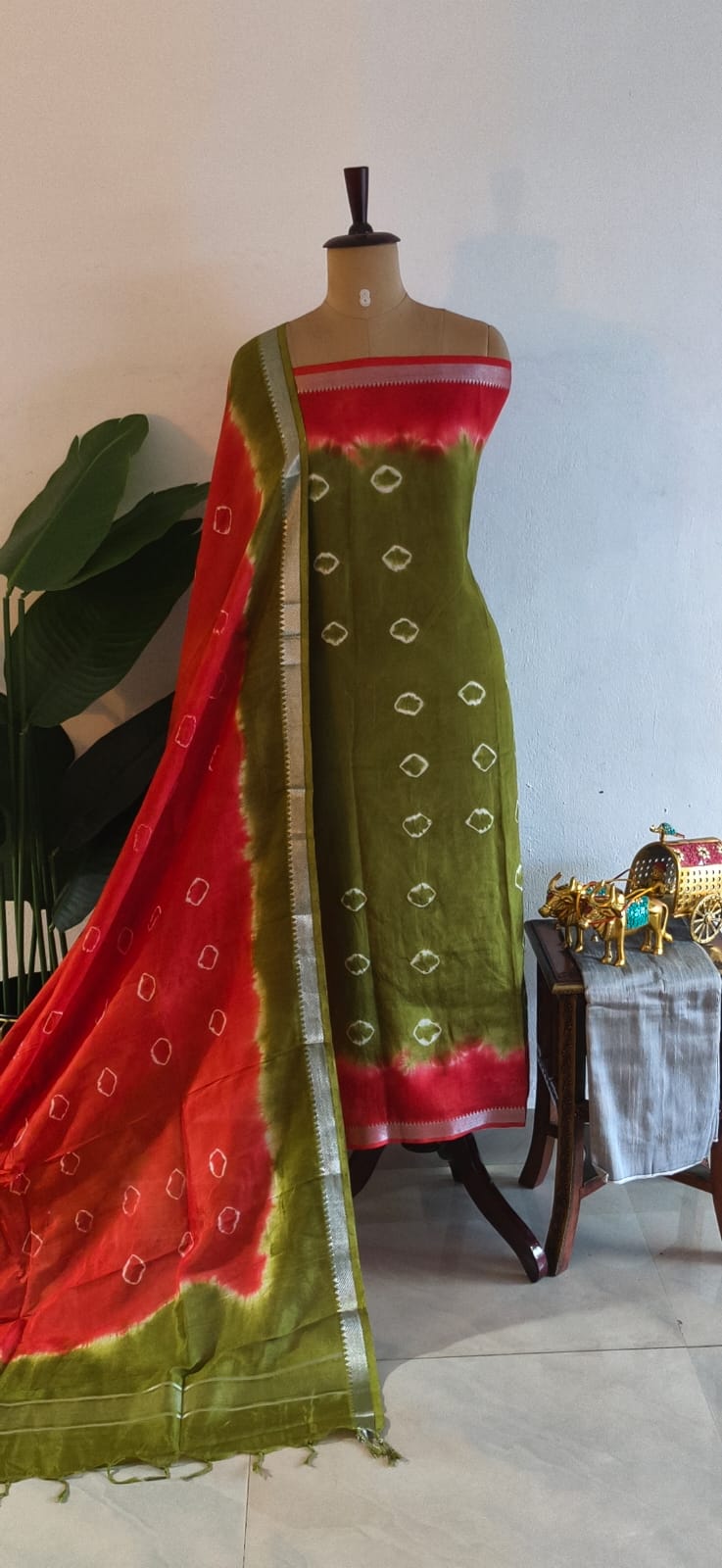 Mangalagiri silk bandhani 3-piece set-ZP11