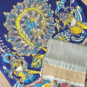Mangalagiri silk with penkalamkari digital print duppata-GX4
