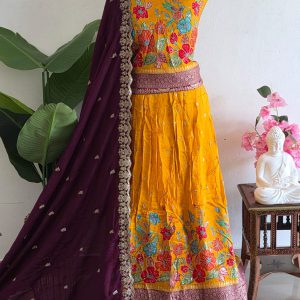 Chinon silk semi stitched lehenga-AK1