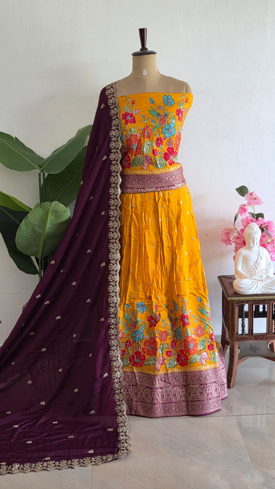 Chinon silk semi stitched lehenga-AK1