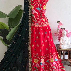 Chinon silk semi stitched lehenga-AK4