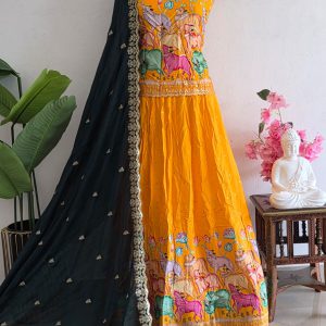 Chinon silk semi stitched lehenga-AK7