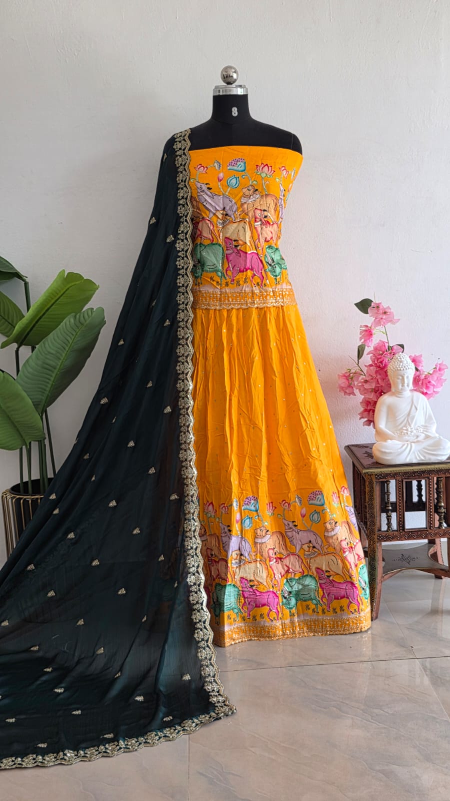 Chinon silk semi stitched lehenga-AK7