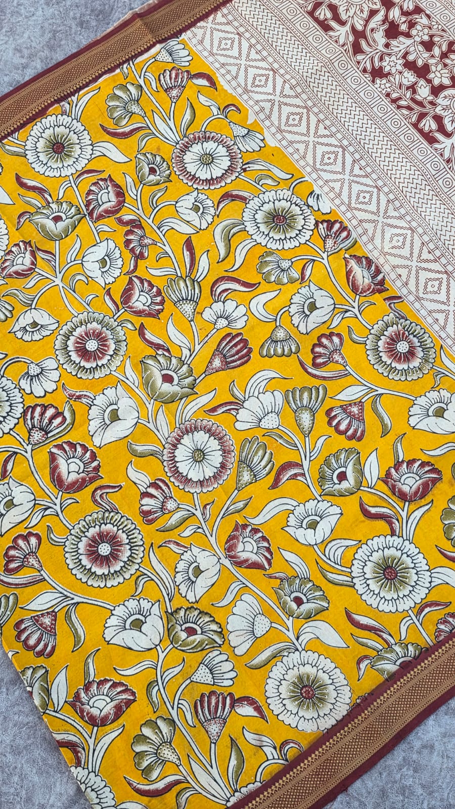 Raw silk top with chennuri silk nizam border kalamkari duppata-ZY46 - Image 2