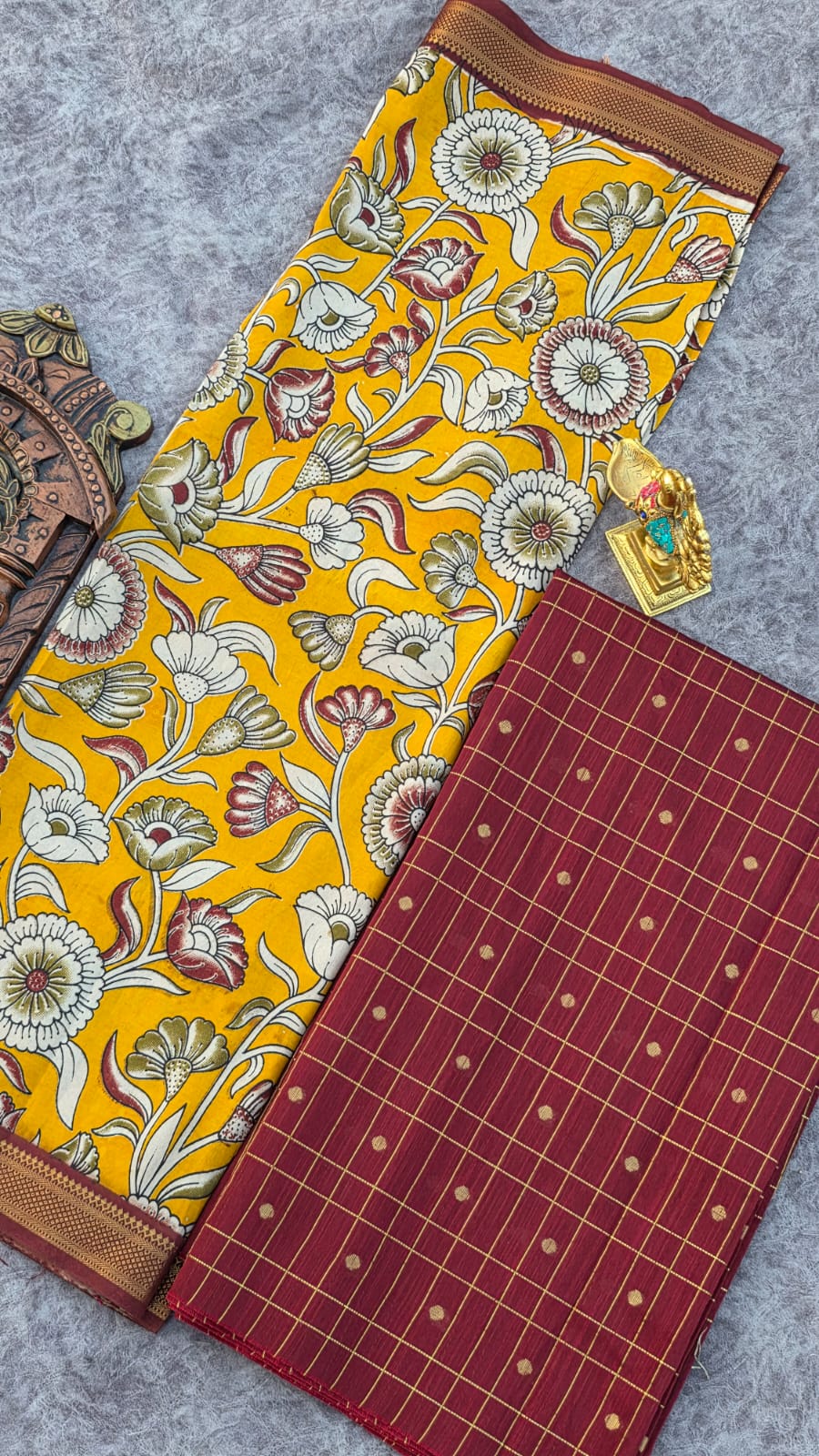Raw silk top with chennuri silk nizam border kalamkari duppata-ZY46