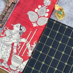 Raw silk top with chennuri silk nizam border kalamkari duppata -ZY49