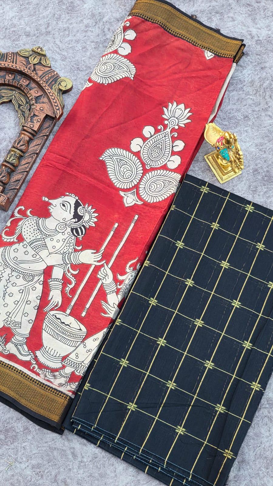 Raw silk top with chennuri silk nizam border kalamkari duppata -ZY49