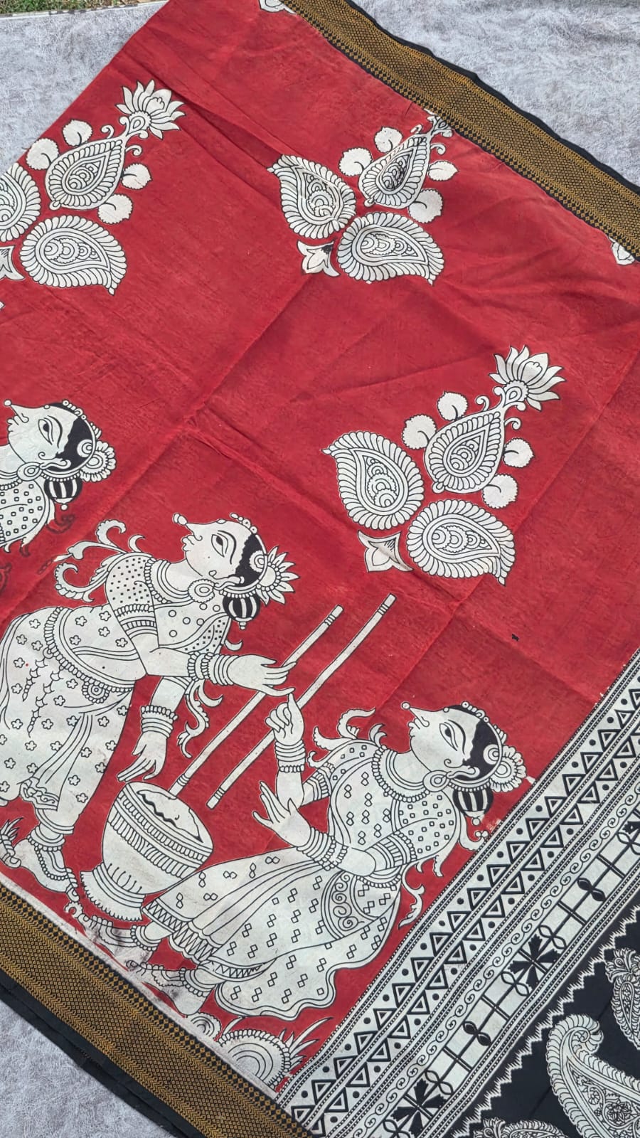 Raw silk top with chennuri silk nizam border kalamkari duppata -ZY49 - Image 2