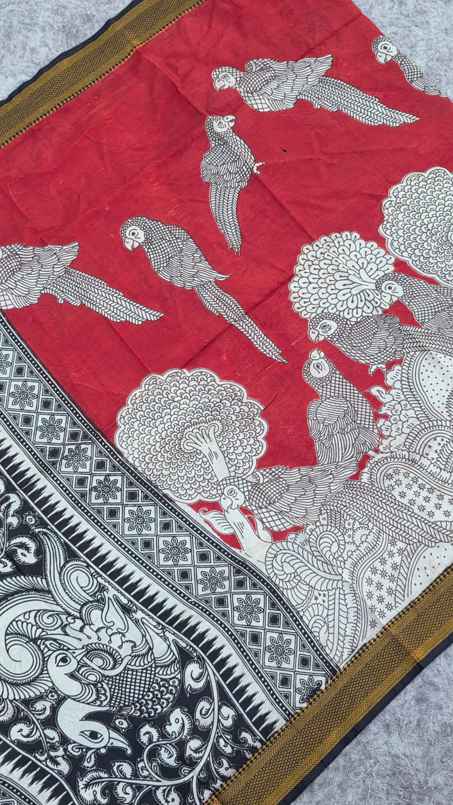 Raw silk top with chennuri silk nizam border kalamkari duppata -ZY51 - Image 2