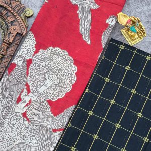 Raw silk top with chennuri silk nizam border kalamkari duppata -ZY51