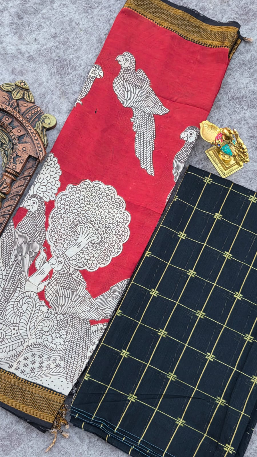 Raw silk top with chennuri silk nizam border kalamkari duppata -ZY51
