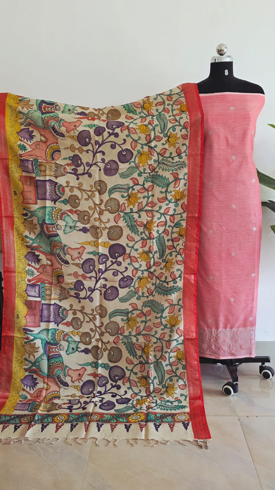 Mangalagiri silk top with penkalamkari duppata -GX23