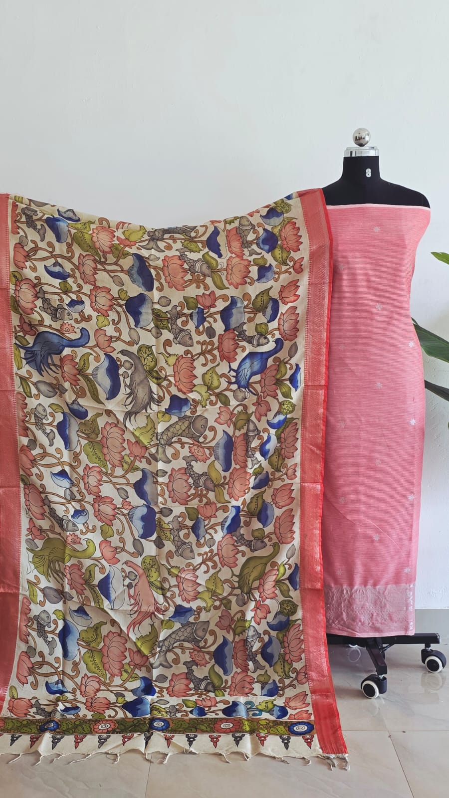 Mangalagiri silk top with penkalamkari duppata -GX25