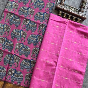 Raw silk top with chennuri silk nizam border kalamkari duppata -ZY68