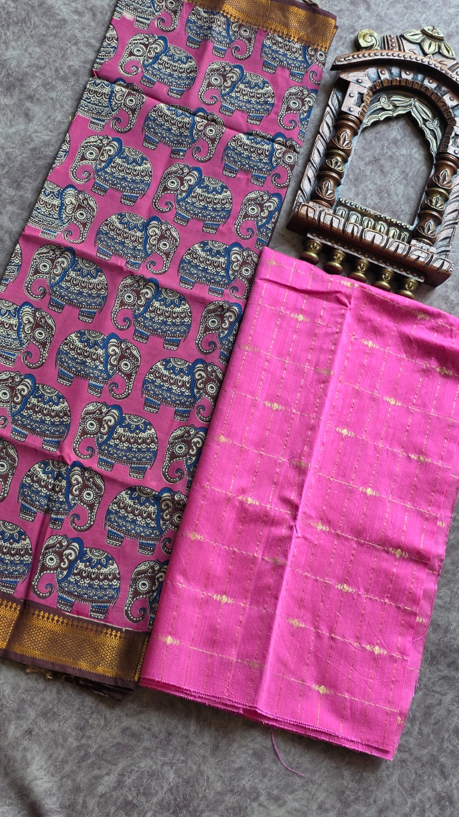 Raw silk top with chennuri silk nizam border kalamkari duppata -ZY68