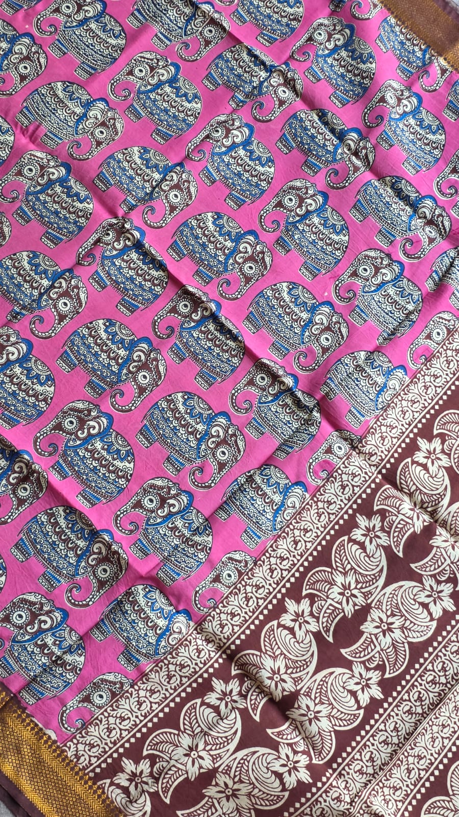 Raw silk top with chennuri silk nizam border kalamkari duppata -ZY68 - Image 2
