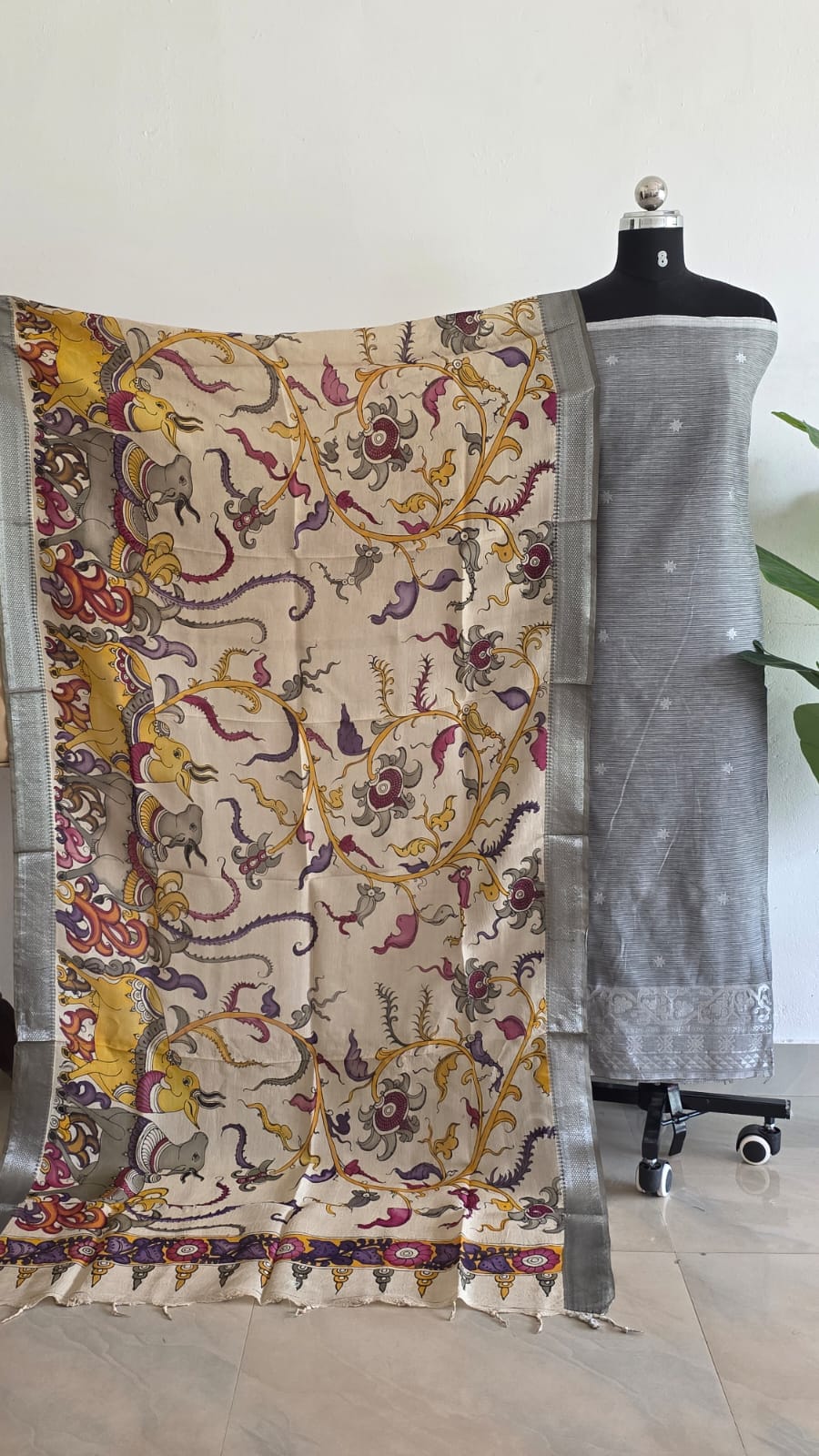 Mangalagiri silk top with penkalamkari duppata -GX28