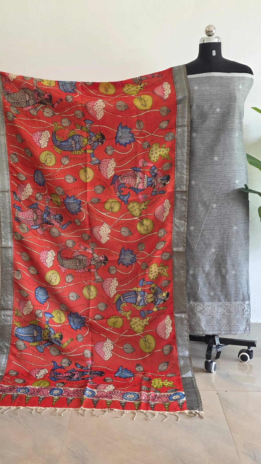 Mangalagiri silk top with penkalamkari duppata -GX29
