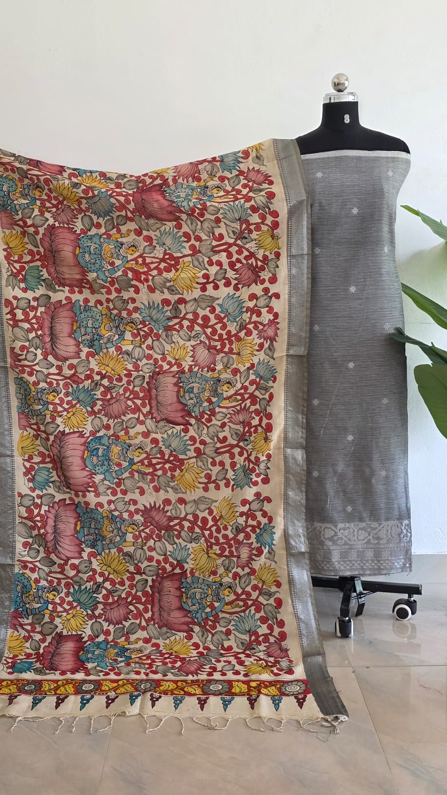 Mangalagiri silk top with penkalamkari duppata -GX30