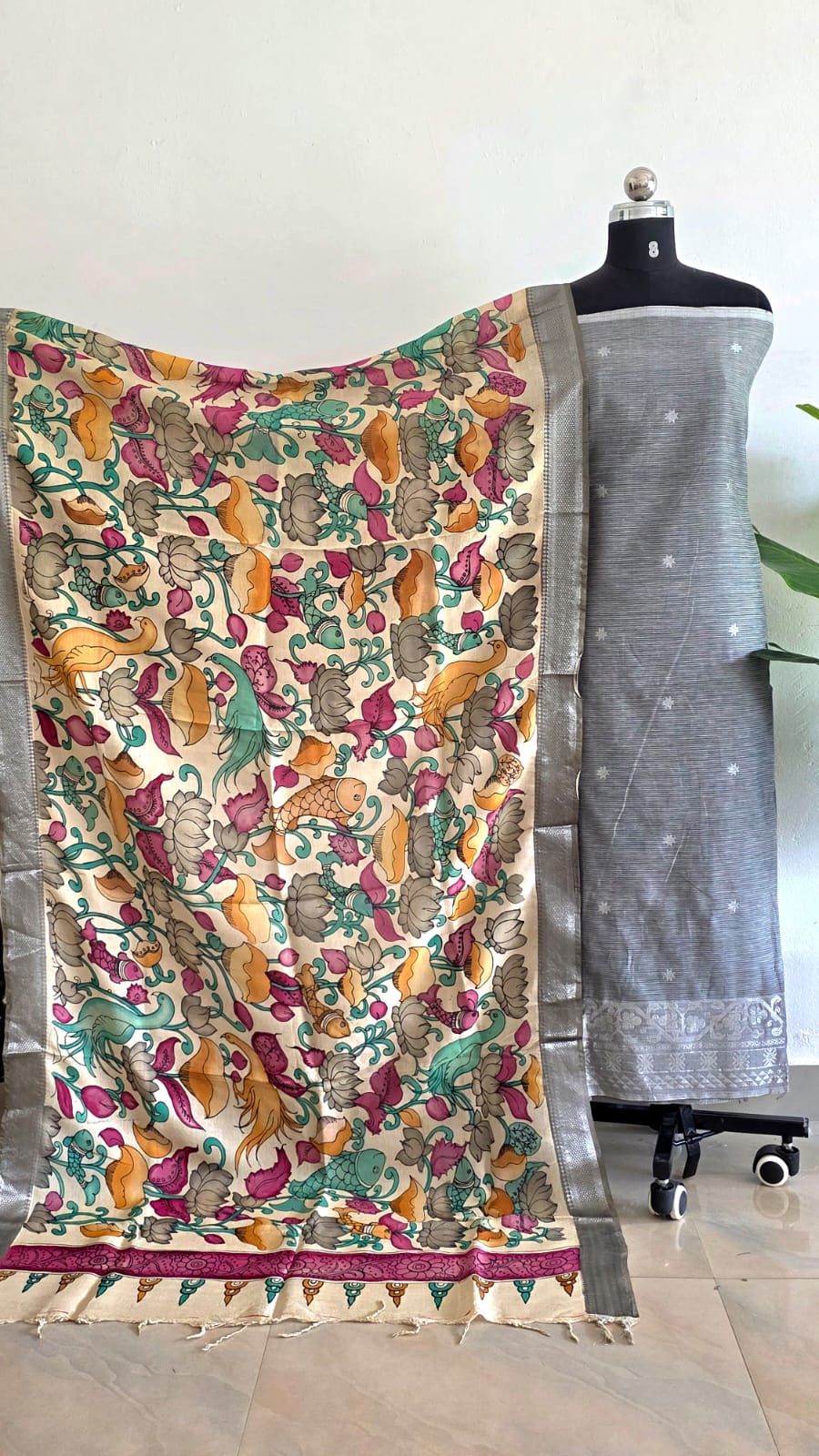 Mangalagiri silk top with penkalamkari duppata -GX31