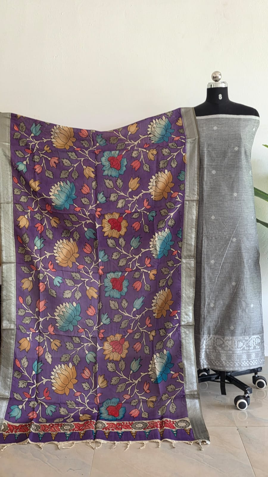 Mangalagiri silk top with penkalamkari duppata -GX32