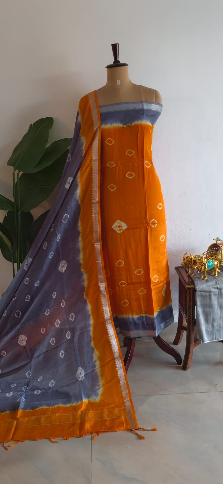 Mangalagiri silk bandhani 3-piece set-ZP7