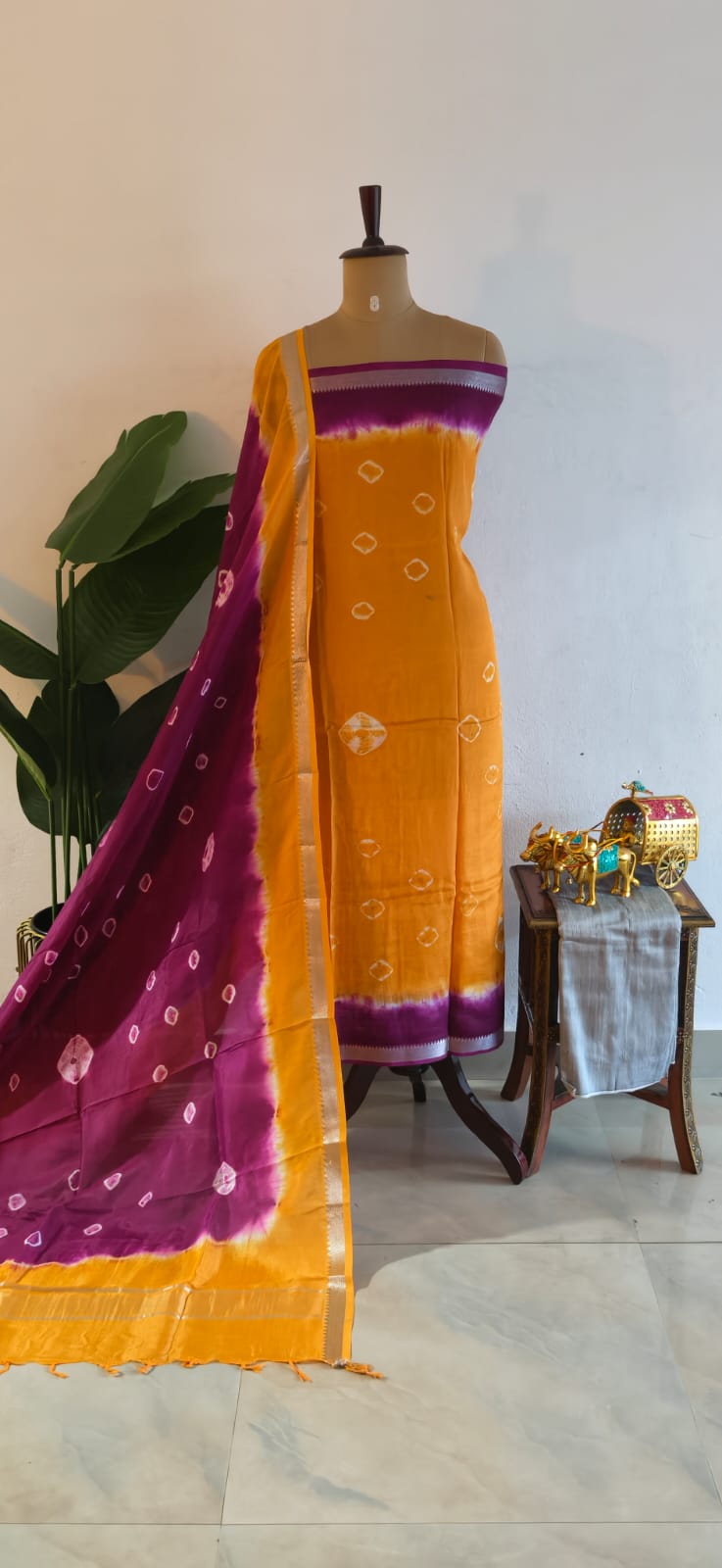 Mangalagiri silk bandhani 3-piece set-ZP13