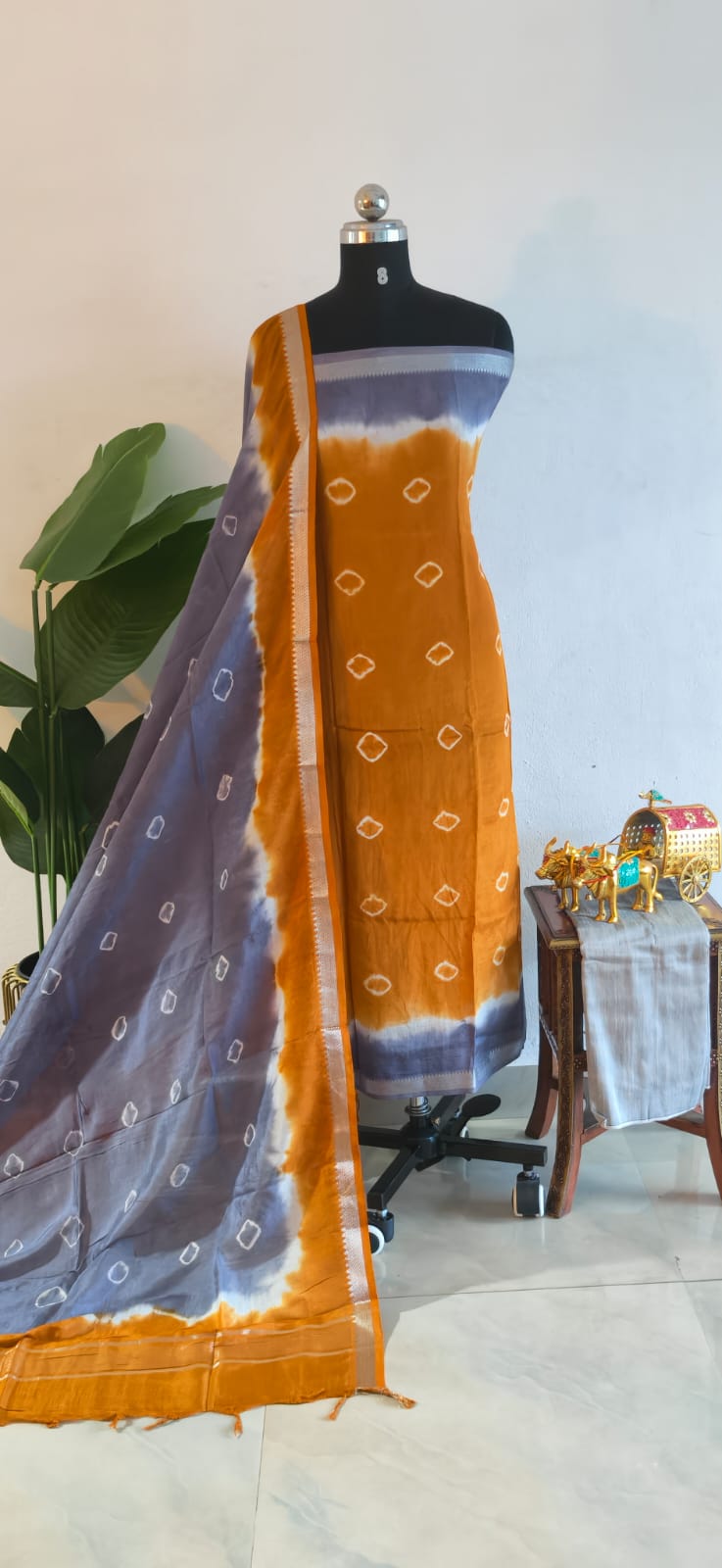 Mangalagiri silk bandhani 3-piece set-ZP12