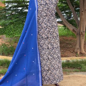 Fusion kalamkari cotton top with south cotton Jacquard duppata-GM2
