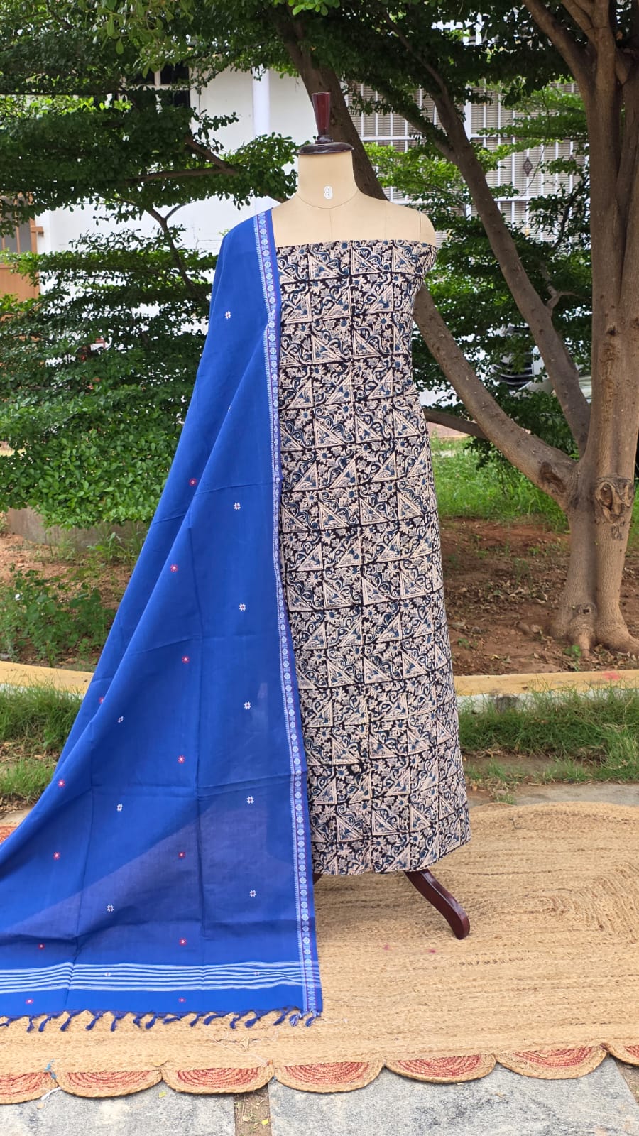 Fusion kalamkari cotton top with south cotton Jacquard duppata-GM2