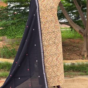 Fusion kalamkari top with south cotton Jacquard weaves dupatta-GM4