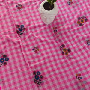 Floral print checks mul cotton saree-MK130