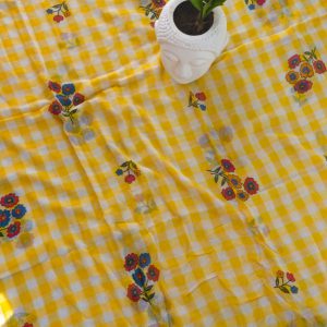 Floral print checks mul cotton saree-MK131