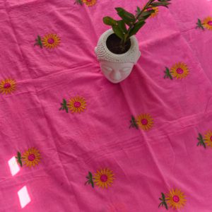 Sunflower embroidery mul cotton saree-MK136