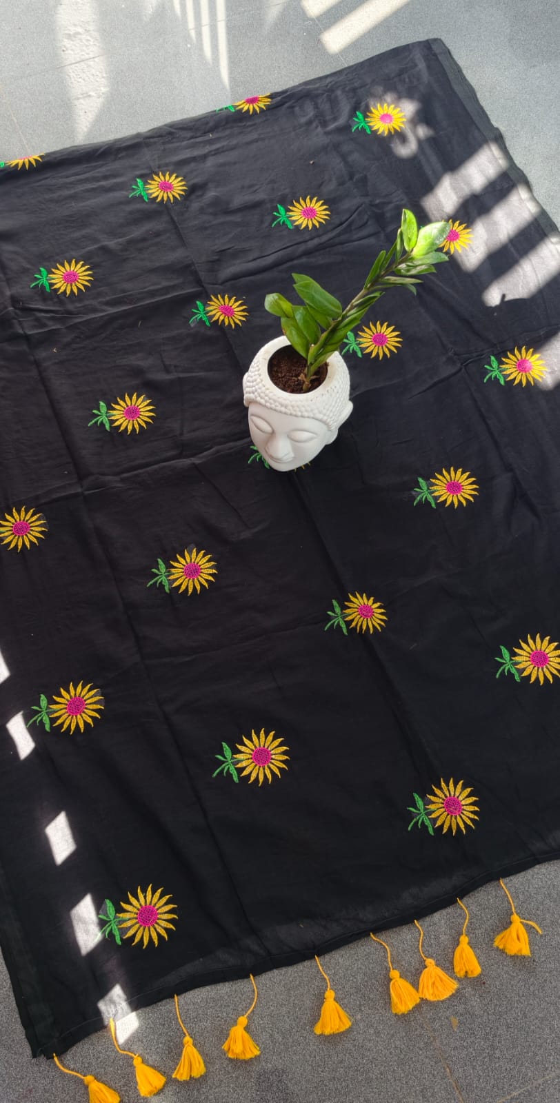Sunflower embroidery mul cotton saree-MK137