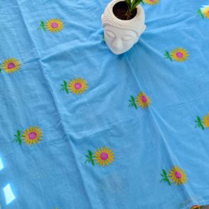 Sunflower embroidery mul cotton saree-MK138