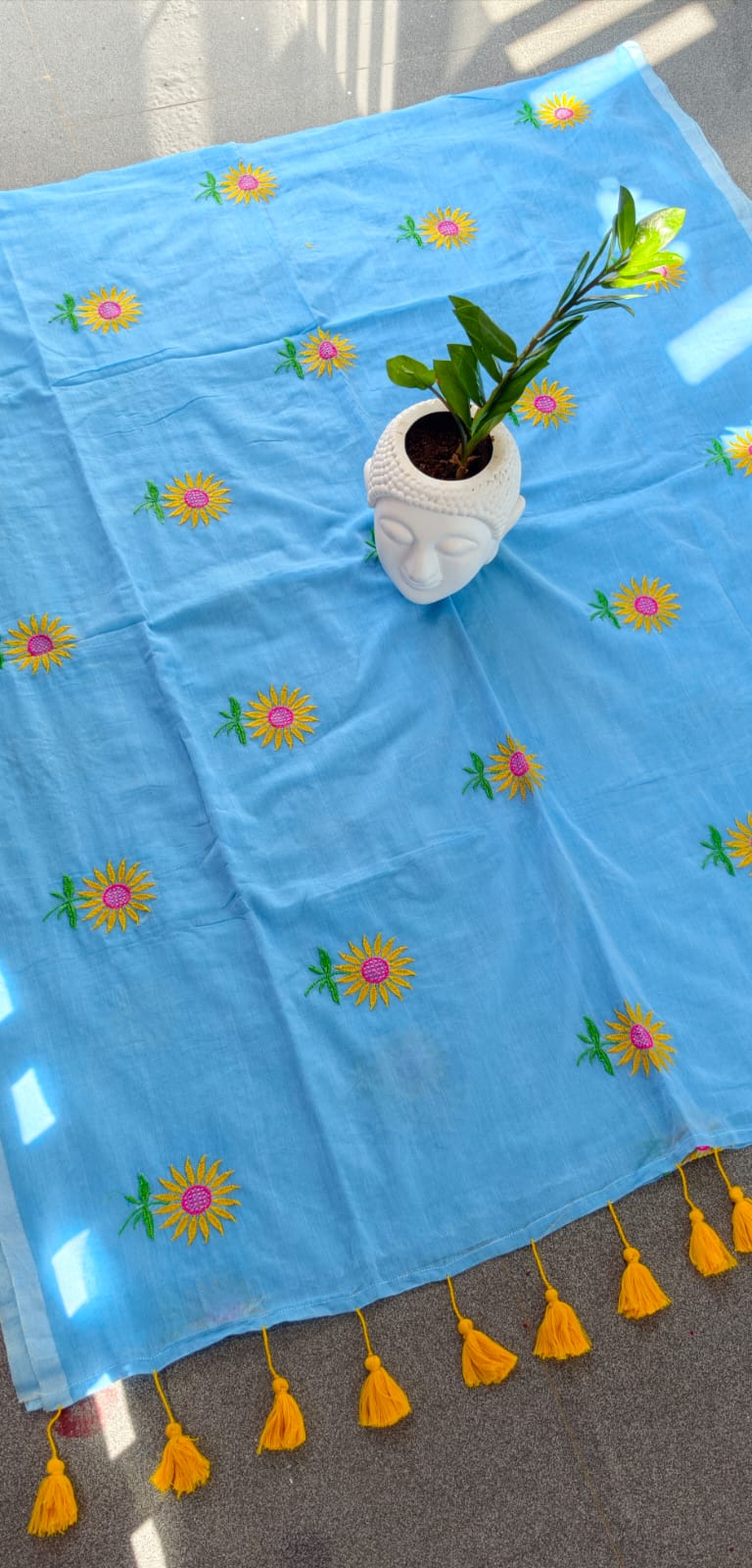Sunflower embroidery mul cotton saree-MK138